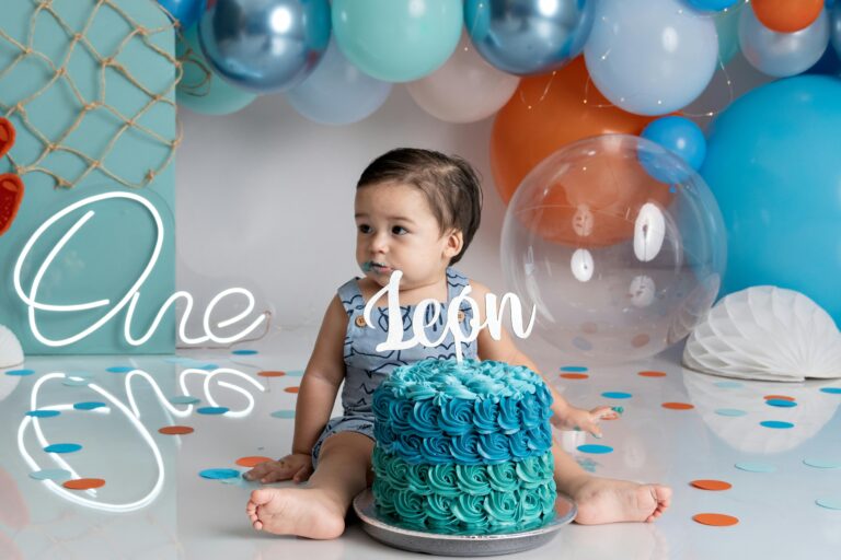 birthday girl with blue cake