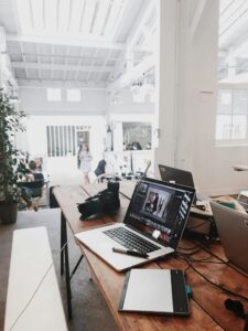 office room where laptop and other office equipment on a table